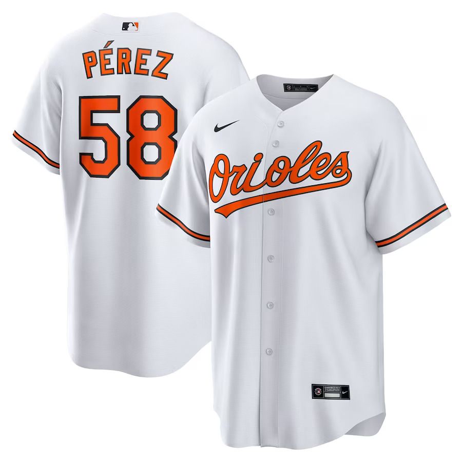Men Baltimore Orioles 58 Cionel Perez Nike White Home Replica Player MLB Jersey